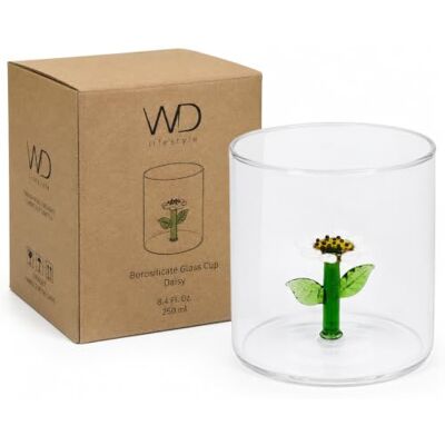 Western Digital Bicchiere in vetro borosilicato. Capacità 250 ml. Decoro margherita. Western Digital Bicchiere in vetro borosilicato. Capacità 250 ml. Decoro margherita.