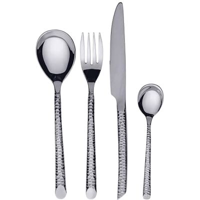Tivoli Set 24 posate in acciaio inox lucido, impugnatura effetto martellato, silver, Malindi Tivoli Set 24 posate in acciaio inox lucido, impugnatura effetto martellato, silver, Malindi