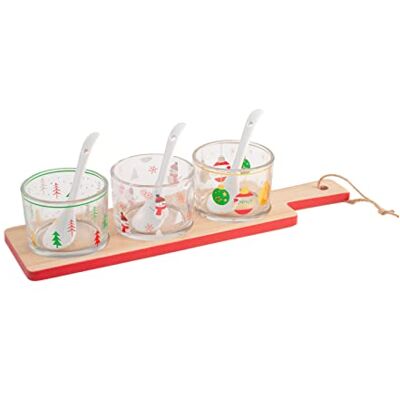 H&H Natale Set Antipastiera 3 Coppe, Vetro, Base Bambù, 28x8 cm H&H Natale Set Antipastiera 3 Coppe, Vetro, Base Bambù, 28x8 cm