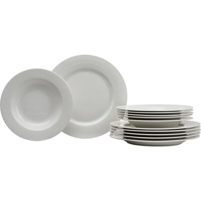 Ritzenhoff & Breker Sofia Servizio da tavola 12 pezzi, piatti piani (26 cm) e piatti fondi (22 cm) per 6 persone, set da tavola con solchi fini, in porcellana, colore: Bianco Ritzenhoff & Breker Sofia Servizio da tavola 12 pezzi, piatti piani (26 cm) e piatti fondi (22 cm) per 6 persone, set da tavola con solchi fini, in porcellana, colore: Bianco