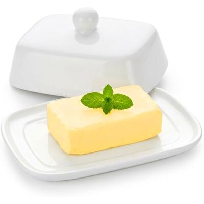 VINATO Burriera Ceramica per 250g, Burriera Porcellana con Coperchio e Manico Portaburro da Frigo per Burro Portaburro da Frigo, Lavabile in Lavastoviglie, Bianco VINATO Burriera Ceramica per 250g, Burriera Porcellana con Coperchio e Manico Portaburro da Frigo per Burro Portaburro da Frigo, Lavabile in Lavastoviglie, Bianco