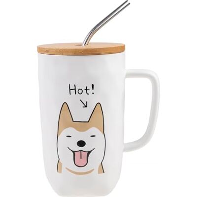 lachineuse MUG COLLECTION DOG THE HAPPY DOG, con coperchio, cannuccia e cucchiaio, capacità: 600 ml lachineuse MUG COLLECTION DOG THE HAPPY DOG, con coperchio, cannuccia e cucchiaio, capacità: 600 ml