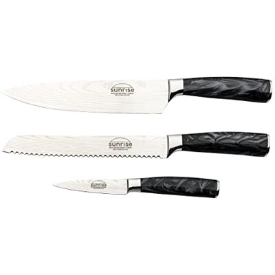 Rio Sunrise Collection Set di 3 coltelli da cucina in acciaio inossidabile di alta qualità con manici in resina Coltello da chef, spelucchino e coltello da pane Rio Sunrise Collection Set di 3 coltelli da cucina in acciaio inossidabile di alta qualità con manici in resina Coltello da chef, spelucchino e coltello da pane