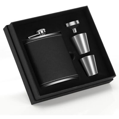 Kasanni Fiaschetta Tascabile 8oz/230 ML Fiaschetta Whisky Con Due Bicchierini E Imbuto, la Fiaschetta In Pelle Nera è Piccola ed Elegante Per le Fiaschette da Trekking Kasanni Fiaschetta Tascabile 8oz/230 ML Fiaschetta Whisky Con Due Bicchierini E Imbuto, la Fiaschetta In Pelle Nera è Piccola ed Elegante Per le Fiaschette da Trekking