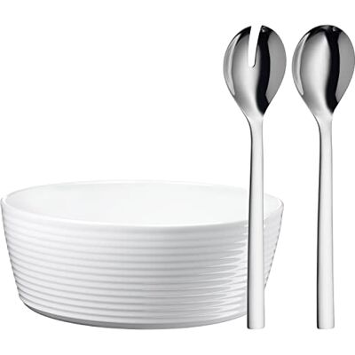 WMF Nuova Insalatiera Set di 3 Posate da Insalata in Acciaio Inox, 30 cm, con insalatiera, Acciaio Inox Cromato Lucido, Porcellana, Lavabile in lavastoviglie WMF Nuova Insalatiera Set di 3 Posate da Insalata in Acciaio Inox, 30 cm, con insalatiera, Acciaio Inox Cromato Lucido, Porcellana, Lavabile in lavastoviglie