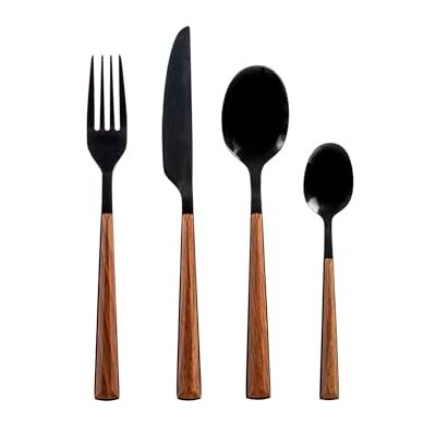 H&H Servizio 24 Posate Tavola Sylva in Acciaio Inox Nero Lucido, Manico in ABS Effetto Legno – 6 Cucchiai, 6 Forchette, 6 Coltelli, 6 Cucchiaini – Lavabili in Lavastoviglie H&H Servizio 24 Posate Tavola Sylva in Acciaio Inox Nero Lucido, Manico in ABS Effetto Legno – 6 Cucchiai, 6 Forchette, 6 Coltelli, 6 Cucchiaini – Lavabili in Lavastoviglie
