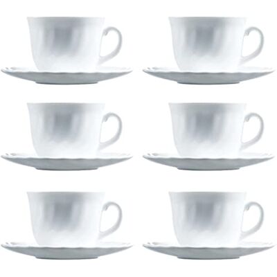 Luminarc Trianon Set Tazze tè con Piattino, Vetro, Bianco, 6 Pezzi Luminarc Trianon Set Tazze tè con Piattino, Vetro, Bianco, 6 Pezzi