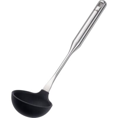 Fissler Cazzuola essenziale in silicone con manico in acciaio inox (38 cm) per salsa, mestolo, con occhiello per appenderla, lavabile in lavastoviglie Fissler Cazzuola essenziale in silicone con manico in acciaio inox (38 cm) per salsa, mestolo, con occhiello per appenderla, lavabile in lavastoviglie