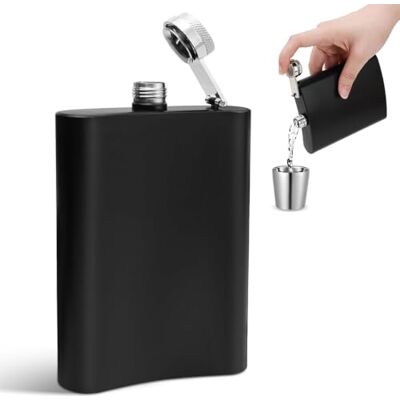 NAHGDU 1 Fiaschetta In Acciaio Inox, 8 Oz, Nero Opaco, Con Imbuto, Per Whisky E Liquori, Ideale Per Trekking E Viaggi NAHGDU 1 Fiaschetta In Acciaio Inox, 8 Oz, Nero Opaco, Con Imbuto, Per Whisky E Liquori, Ideale Per Trekking E Viaggi