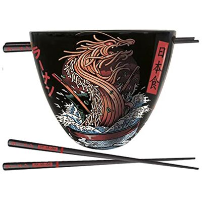 Pyramid Ilustrata Set di ciotole per ramen con bacchette (motivo drago), in confezione regalo, prodotto ufficiale, rosso Pyramid Ilustrata Set di ciotole per ramen con bacchette (motivo drago), in confezione regalo, prodotto ufficiale, rosso