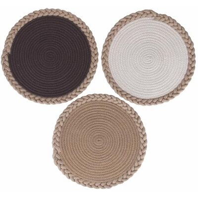Tivoli Set 3 Tovaglietta in policotone, cornice intrecciata in juta, Ø 38x1,5cm, Shades of chocolate Tivoli Set 3 Tovaglietta in policotone, cornice intrecciata in juta, Ø 38x1,5cm, Shades of chocolate