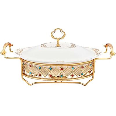 SDdPulse Scaldavivande ovali in ceramica da 1 litro e scaldavivande per buffet, padella, supporto per carburante con strass e coperchio in ceramica per buffet, matrimoni, feste, Natale, multicolore SDdPulse Scaldavivande ovali in ceramica da 1 litro e scaldavivande per buffet, padella, supporto per carburante con strass e coperchio in ceramica per buffet, matrimoni, feste, Natale, multicolore