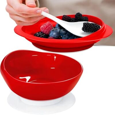 MUSLONG Piatto e ciotola con bordo alto, senza BPA, ventosa, antiscivolo, aiuto alimentare, rialzo per la cura di disabili e anziani (rosso, ciotola + piatto) MUSLONG Piatto e ciotola con bordo alto, senza BPA, ventosa, antiscivolo, aiuto alimentare, rialzo per la cura di disabili e anziani (rosso, ciotola + piatto)