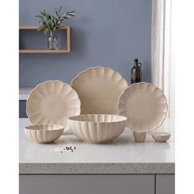 OZ HOME BAVARY Lotus set piatti 6 persone, servizio piatti 27 pezzi crema beige con piatti moderni, piatti colorati e piatti porcellana, include ciotole, insalatiera, spargisale, per microonde e lavastoviglie OZ HOME BAVARY Lotus set piatti 6 persone, servizio piatti 27 pezzi crema beige con piatti moderni, piatti colorati e piatti porcellana, include ciotole, insalatiera, spargisale, per microonde e lavastoviglie