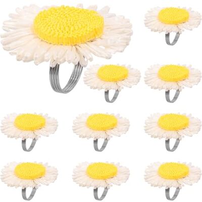HuhWafee 10 anelli portatovaglioli in tessuto a girasole, fatti a mano, margherita bianca artificiale, filo di cotone intrecciato, fibbie per tovaglioli, supporto per tavolo da pranzo, matrimonio alberghiero HuhWafee 10 anelli portatovaglioli in tessuto a girasole, fatti a mano, margherita bianca artificiale, filo di cotone intrecciato, fibbie per tovaglioli, supporto per tavolo da pranzo, matrimonio alberghiero