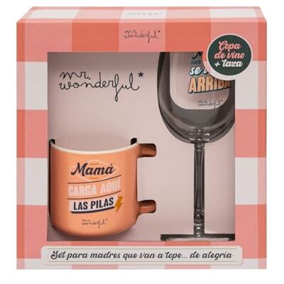 Mr. Wonderful Set bicchiere da vino + tazza per le mamme che vanno sempre a battere. di gioia, multicolore () Mr. Wonderful Set bicchiere da vino + tazza per le mamme che vanno sempre a battere. di gioia, multicolore ()