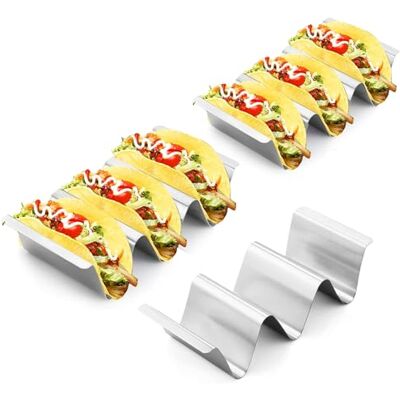HIYAA Supporto Taco, Acciaio Inossidabile, Argentato, 3 Pezzi HIYAA Supporto Taco, Acciaio Inossidabile, Argentato, 3 Pezzi