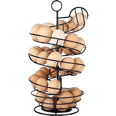 QUTREY Portauova in metallo nero, design a spirale con cestino portaoggetti per piano di lavoro, cucina, 2 binari per uovo med QUTREY Portauova in metallo nero, design a spirale con cestino portaoggetti per piano di lavoro, cucina, 2 binari per uovo med