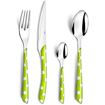 Amefa Set di posate Eclat Pois, 24 pezzi + 6 cucchiaini da caffè, in acciaio inox e manico verde, 14 x 7,5 x 24,5 cm Amefa Set di posate Eclat Pois, 24 pezzi + 6 cucchiaini da caffè, in acciaio inox e manico verde, 14 x 7,5 x 24,5 cm