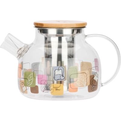 THUN Teiera in vetro con filtro e manico effetto bamboo 1L • Vetro borosilicato • Acciaio inox • Silicone • Bambù THUN Teiera in vetro con filtro e manico effetto bamboo 1L • Vetro borosilicato • Acciaio inox • Silicone • Bambù