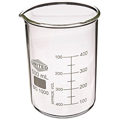 United Supplies BG1000 – 500 forma bassa in vetro borosilicato Becher, capacità 500 ml (confezione da 6) United Supplies BG1000 – 500 forma bassa in vetro borosilicato Becher, capacità 500 ml (confezione da 6)