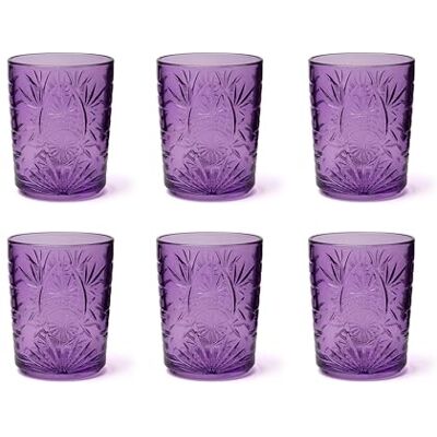 Excelsa Color Tumbler Set 6 Bicchieri in Vetro Decorati, Multicolore, Decoro in Rilievo, 350 ml, 8x10cm (Viola) Excelsa Color Tumbler Set 6 Bicchieri in Vetro Decorati, Multicolore, Decoro in Rilievo, 350 ml, 8x10cm (Viola)