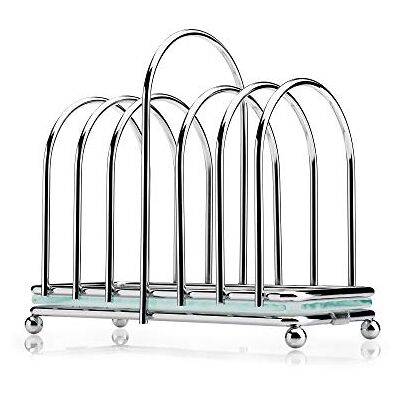 Kilo Chrome Toast Rack - Stile Vittoriano, Base in Vetro Satinato, Supporta 6 Fette Kilo Chrome Toast Rack - Stile Vittoriano, Base in Vetro Satinato, Supporta 6 Fette