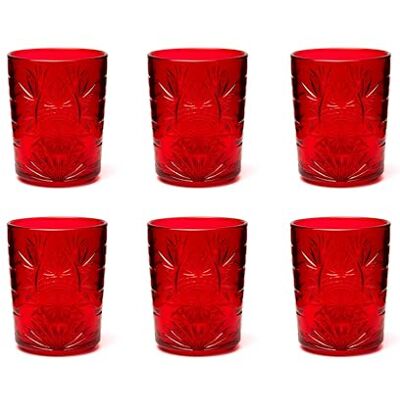 Excelsa Color Tumbler Set 6 Bicchieri in Vetro Decorati, Multicolore, Decoro in Rilievo, 350 ml, 8x10cm (Rosso) Excelsa Color Tumbler Set 6 Bicchieri in Vetro Decorati, Multicolore, Decoro in Rilievo, 350 ml, 8x10cm (Rosso)
