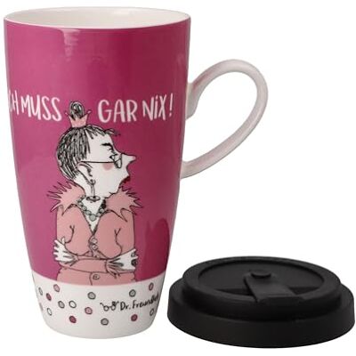 Goebel Tazza da artista con coperchio, motivo: scritta "Ich muss gar nixebel", multicolore Goebel Tazza da artista con coperchio, motivo: scritta "Ich muss gar nixebel", multicolore