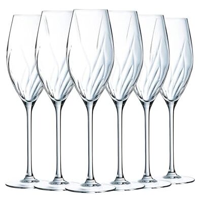 Cristal D'arques Paris Collezione Swirly – Set da 6 calici flute da champagne 24 cl in vetro cristallino – per champagne, prosecco, spumante e aperitivo – imballaggio rinforzato, fabbricati in Francia Cristal D'arques Paris Collezione Swirly – Set da 6 calici flute da champagne 24 cl in vetro cristallino – per champagne, prosecco, spumante e aperitivo – imballaggio rinforzato, fabbricati in Francia