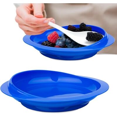 MUSLONG Piatto e ciotola con bordo alto, senza BPA, ventosa, antiscivolo, aiuto alimentare, rialzo per la cura di disabili e anziani (blu, due piatti) MUSLONG Piatto e ciotola con bordo alto, senza BPA, ventosa, antiscivolo, aiuto alimentare, rialzo per la cura di disabili e anziani (blu, due piatti)