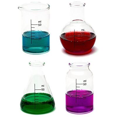 CKB LTD ® Set di 4 bicchierini da shot a tema chimica da laboratorio per bevande Bicchieri da scienza a forma di becher e flacone da laboratorio, 50 ml CKB LTD ® Set di 4 bicchierini da shot a tema chimica da laboratorio per bevande Bicchieri da scienza a forma di becher e flacone da laboratorio, 50 ml