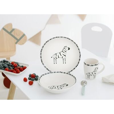 Creatable , serie Safari, set di stoviglie 3 pezzi per 1 persona, servizio bambini in gres porcellanato, lavabile in lavastoviglie e forno a microonde, produzione di qualità Creatable , serie Safari, set di stoviglie 3 pezzi per 1 persona, servizio bambini in gres porcellanato, lavabile in lavastoviglie e forno a microonde, produzione di qualità