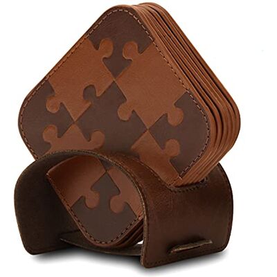 Londo Puzzle Sottobicchiere in pelle (Set di 6) Superficie Antiscivolo Londo Puzzle Sottobicchiere in pelle (Set di 6) Superficie Antiscivolo