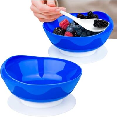 MUSLONG Piatto e ciotola con bordo alto, senza BPA, ventosa, antiscivolo, aiuto alimentare, rialzo per la cura di disabili e anziani (blu, due ciotole) MUSLONG Piatto e ciotola con bordo alto, senza BPA, ventosa, antiscivolo, aiuto alimentare, rialzo per la cura di disabili e anziani (blu, due ciotole)