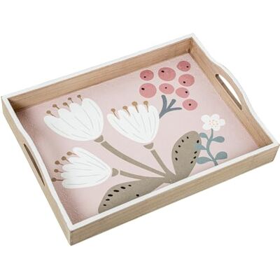 DRW Vassoio in legno decorato con fiori in bianco 40x30x7 cm DRW Vassoio in legno decorato con fiori in bianco 40x30x7 cm