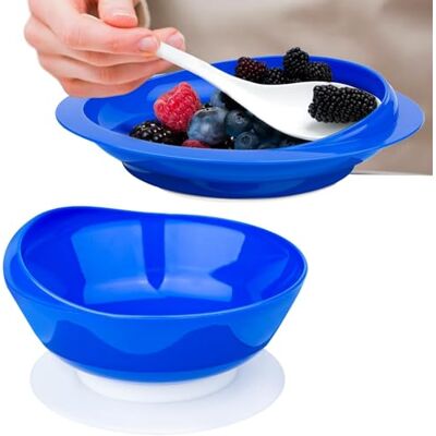 MUSLONG Piatto e ciotola con bordo alto, senza BPA, ventosa, antiscivolo, aiuto alimentare, rialzo per la cura di disabili e anziani (blu, ciotola + piatto) MUSLONG Piatto e ciotola con bordo alto, senza BPA, ventosa, antiscivolo, aiuto alimentare, rialzo per la cura di disabili e anziani (blu, ciotola + piatto)