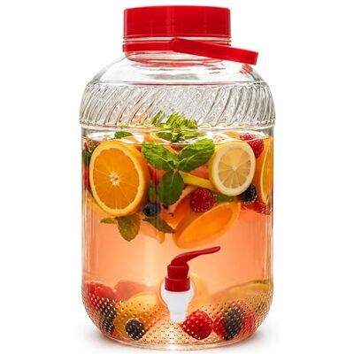 Relaxdays distributore bevande 10 L in vetro, trasparente/rosso Per bevande fredde, con rubinetto, coperchio e manico Relaxdays distributore bevande 10 L in vetro, trasparente/rosso Per bevande fredde, con rubinetto, coperchio e manico
