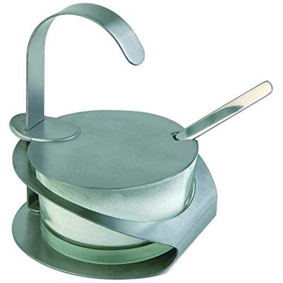 APS Parmigiano Menage PRO, Ø 10,5 cm, H: 13 cm, vetro, acciaio inossidabile 18/8, satinato, incluso il cucchiaio APS Parmigiano Menage PRO, Ø 10,5 cm, H: 13 cm, vetro, acciaio inossidabile 18/8, satinato, incluso il cucchiaio