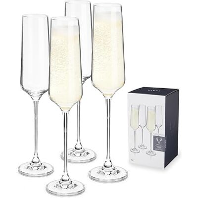 Viski Set di 4 calici da champagne senza piombo, 4 bicchieri da vino con stelo in vetro europeo, trasparenti () Viski Set di 4 calici da champagne senza piombo, 4 bicchieri da vino con stelo in vetro europeo, trasparenti ()