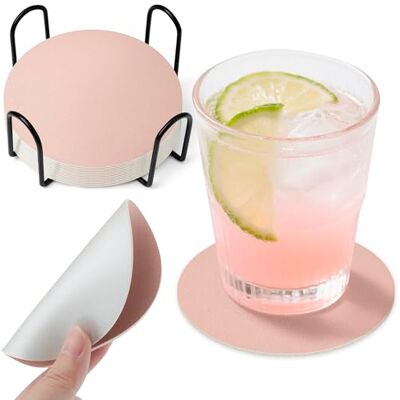 Elalove Sottobicchieri in pelle PU, 12 pezzi, con supporto portaoggetti in metallo, fondo antiscivolo, 10 cm, doppio lato, per bicchieri da birra, tazze (rosa/argento) Elalove Sottobicchieri in pelle PU, 12 pezzi, con supporto portaoggetti in metallo, fondo antiscivolo, 10 cm, doppio lato, per bicchieri da birra, tazze (rosa/argento)