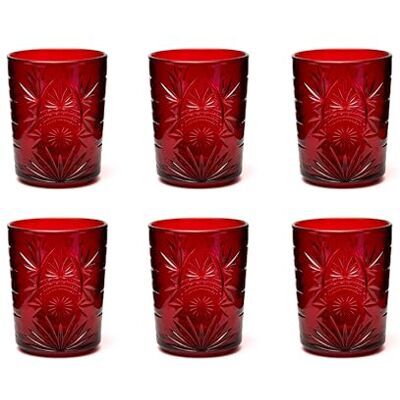 Excelsa Color Tumbler Set 6 Bicchieri in Vetro Decorati, Multicolore, Decoro in Rilievo, 350 ml, 8x10cm (Rosso Scuro) Excelsa Color Tumbler Set 6 Bicchieri in Vetro Decorati, Multicolore, Decoro in Rilievo, 350 ml, 8x10cm (Rosso Scuro)