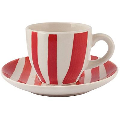 H&H Vela Confezione 6 Tazzine caffè Stoneware con Piatto Decorazione Righe Rosso, Gres, Avorio, 100 ml H&H Vela Confezione 6 Tazzine caffè Stoneware con Piatto Decorazione Righe Rosso, Gres, Avorio, 100 ml