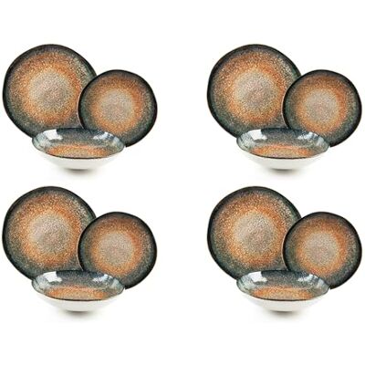 Excelsa Efesto Servizio Piatti 12 Pezzi, Ceramica, Effetto Reattivo, 4 Persone Excelsa Efesto Servizio Piatti 12 Pezzi, Ceramica, Effetto Reattivo, 4 Persone