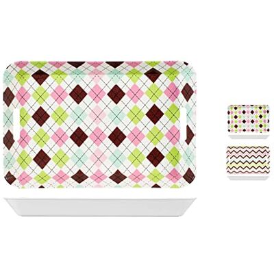 H&H Vassoio Rettangolare, Polipropilene, Decoro Rombi/Righe, 33 x 22 cm H&H Vassoio Rettangolare, Polipropilene, Decoro Rombi/Righe, 33 x 22 cm