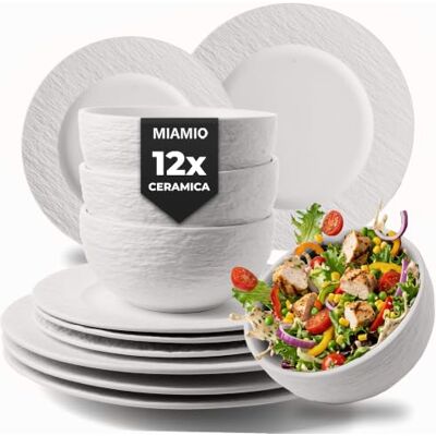 MIAMIO Servizio 12 pezzi, piatti e ciotole Oasis (Bianco) Servizio moderno con 4 piatti piani, 4 piatti da colazione e 4 ciotole per 4 persone lavabile in lavastoviglie MIAMIO Servizio 12 pezzi, piatti e ciotole Oasis (Bianco) Servizio moderno con 4 piatti piani, 4 piatti da colazione e 4 ciotole per 4 persone lavabile in lavastoviglie
