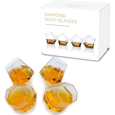 Mad Monkey Set di 4 bicchieri da liquore a forma di diamante, in confezione regalo Mad Monkey Set di 4 bicchieri da liquore a forma di diamante, in confezione regalo