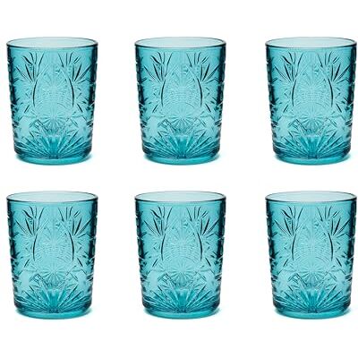 Excelsa Color Tumbler Set 6 Bicchieri in Vetro Decorati, Multicolore, Decoro in Rilievo, 350 ml, 8x10cm (Azzurro) Excelsa Color Tumbler Set 6 Bicchieri in Vetro Decorati, Multicolore, Decoro in Rilievo, 350 ml, 8x10cm (Azzurro)
