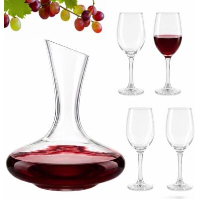 Relaxdays bicchieri da vino, set da 4, 360 ml, decanter 1,8 l, lavabili in lavastoviglie, trasparenti Relaxdays bicchieri da vino, set da 4, 360 ml, decanter 1,8 l, lavabili in lavastoviglie, trasparenti