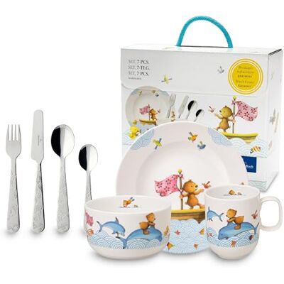 Villeroy & Boch Kiddy Bears Set Di Stoviglie Per Bambini 7 Pz. 7 Pezzi Blu, Lavabile in Lavastoviglie, "Happy as a Bear", Piatto, Scodella, Tazze, Posate, Porcellana Premium,Acciaio Inossidabile Villeroy & Boch Kiddy Bears Set Di Stoviglie Per Bambini 7 Pz. 7 Pezzi Blu, Lavabile in Lavastoviglie, "Happy as a Bear", Piatto, Scodella, Tazze, Posate, Porcellana Premium,Acciaio Inossidabile
